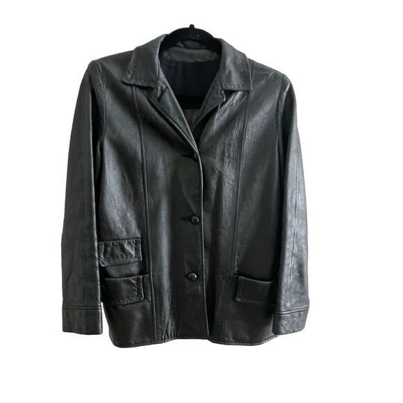 Vintage Leather Jacket Black Stitching Detail Pockets Size Small Rare - Picture 1 of 8